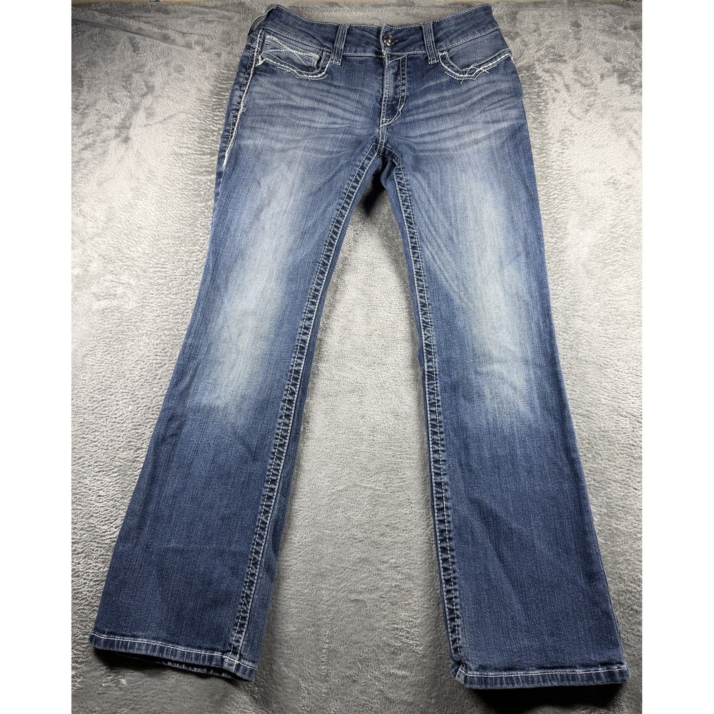 Ariat REAL Denim Jeans Womens 31S Blue Flare Embroidered Pockets Western